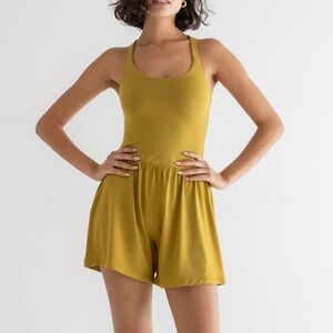 Imbodhi Lila Romper in Chartreuse - Size Medium - Modal shorts jumpsuit